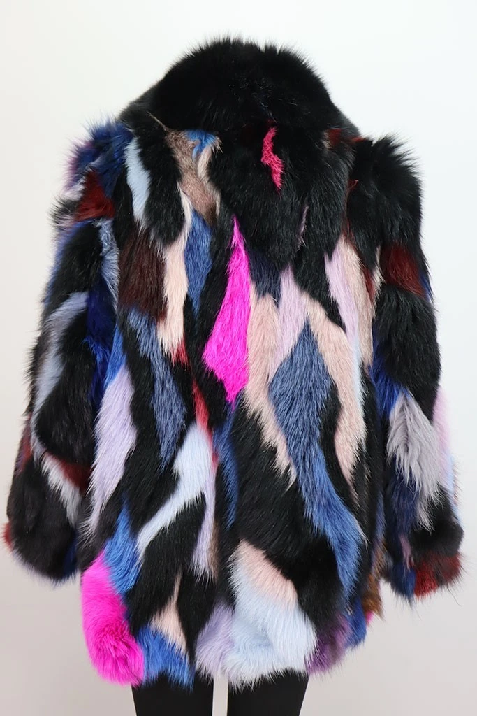 Women's Sz 10 Brand New Multi Color Fox Fur Jacket Coat - Image 4