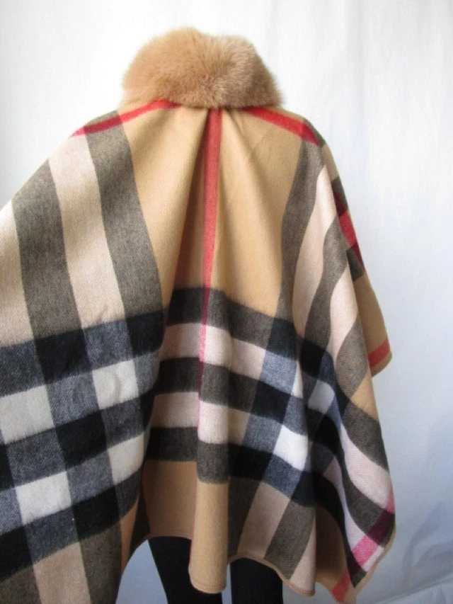 Women's New Cashmere Wool Wrap Cape Shawl Detachable Fox Fur - Image 7