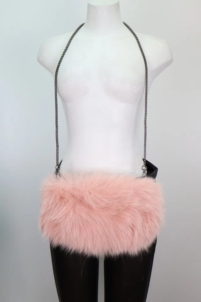 Women's NEW Pink Fox Fur Purse Handmuff Crossbody - Image 3
