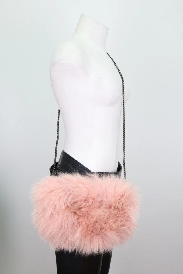 Women's NEW Pink Fox Fur Purse Handmuff Crossbody - Image 2