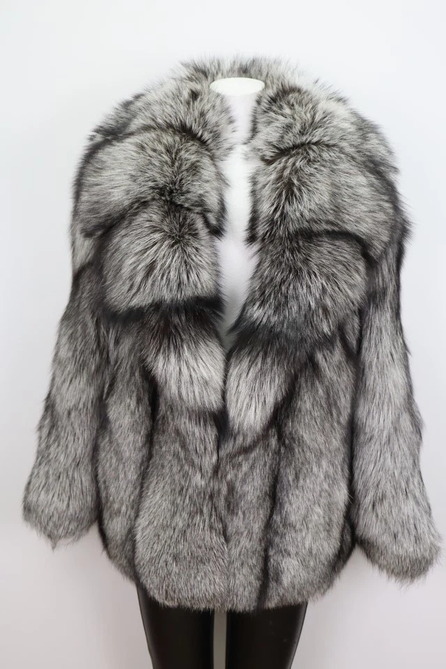 Women's Sz L XL Brand New Real Silver Fox Fur Jacket Coat