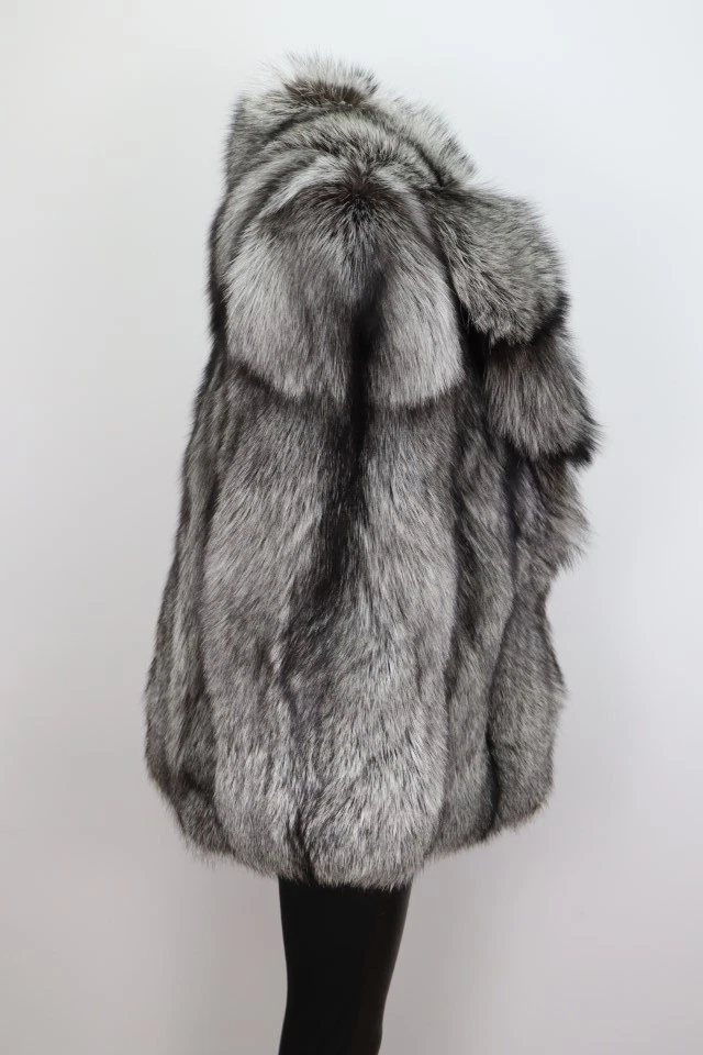 Women's Sz L XL Brand New Real Silver Fox Fur Jacket Coat - Image 2