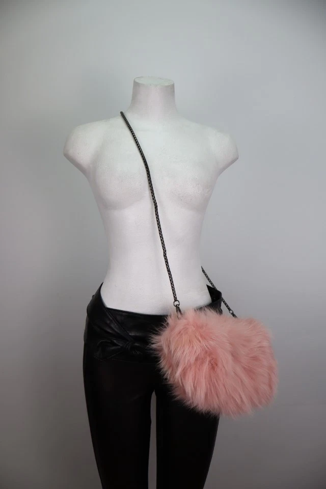 Women's NEW Pink Fox Fur Purse Handmuff Crossbody - Image 4