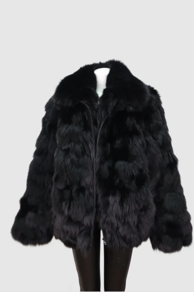 Men's Size XL NEW Black Fox Fur Coat Jacket Men 44/46