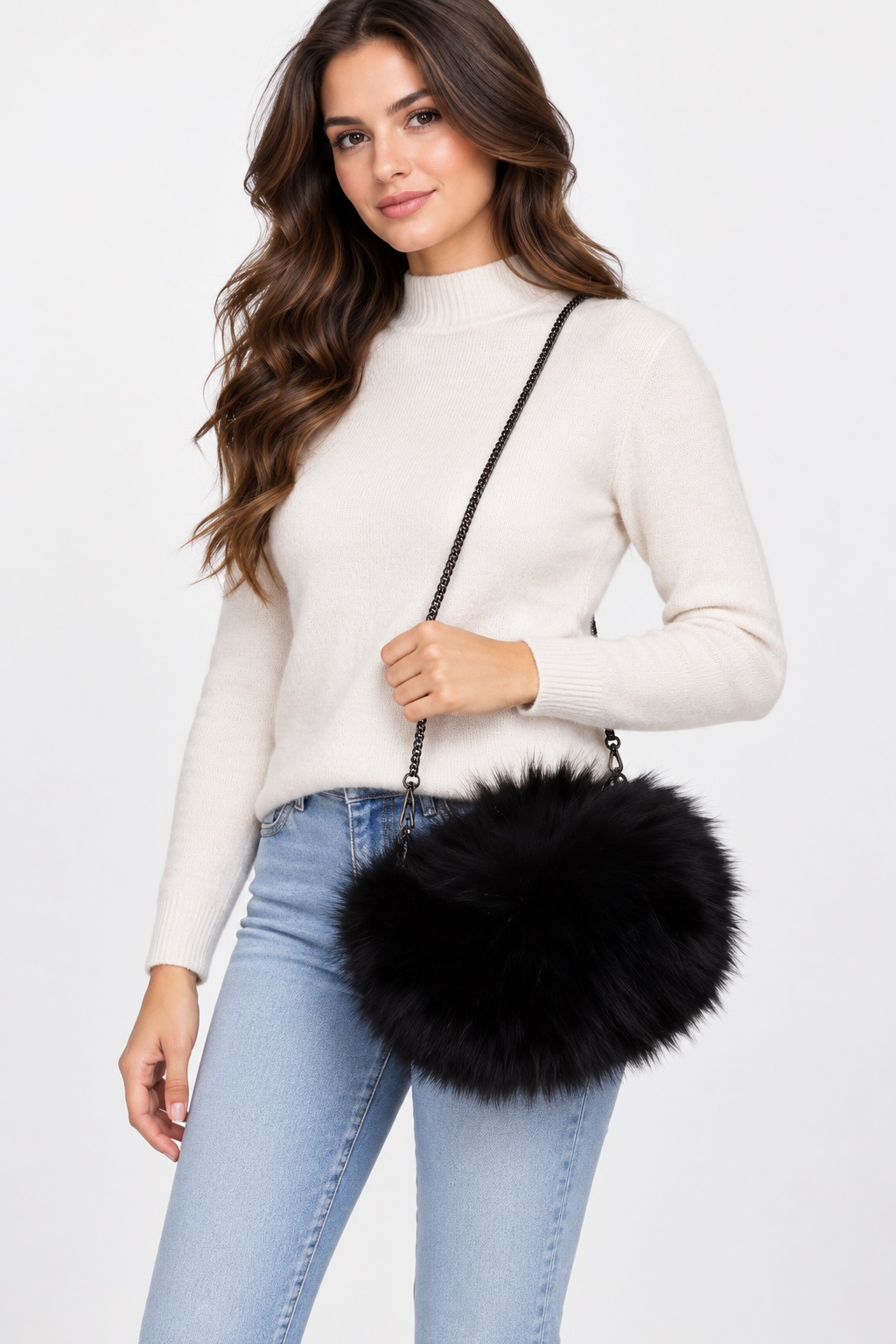 Women's New Black Fox Fur Bag Purse Crossbody Hand Muff | MF260305_4