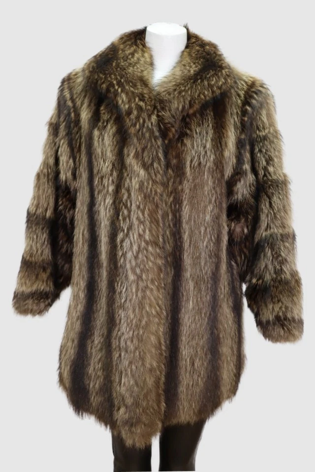 Women's Sz 8 Stylish Raccoon Fur Coat Jacket MINT
