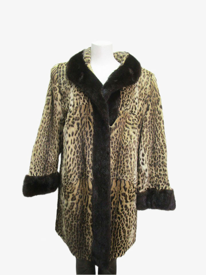 Ocelot Black Mink Fur Coat Jacket Women's 10 Mint