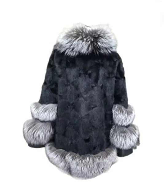 New Black Mink Fur Coat Silver Fox Fur Women's 8 - Image 3