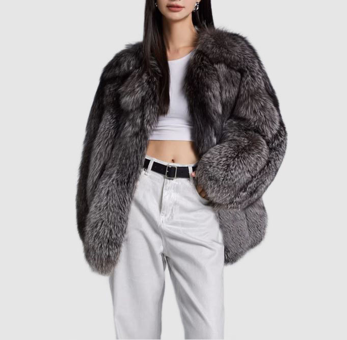 Silver Fox Fur Coat Jacket New Women's 8 - Image 3