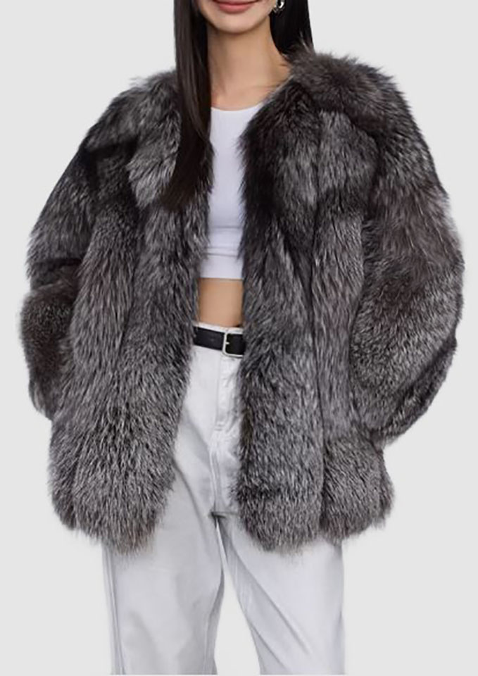 Silver Fox Fur Coat Jacket New Women's 8