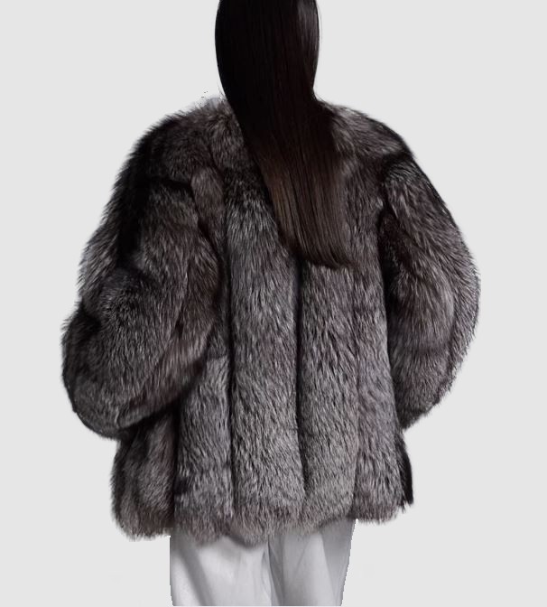 Silver Fox Fur Coat Jacket New Women's 8 - Image 4