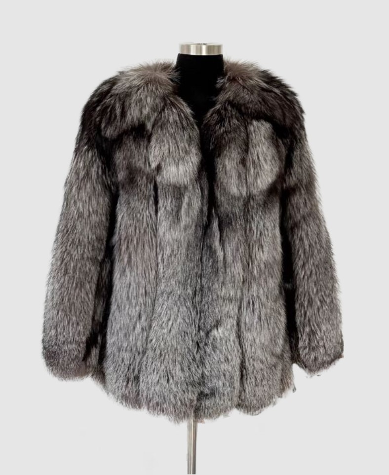 Silver Fox Fur Coat Jacket New Women's 8 - Image 5