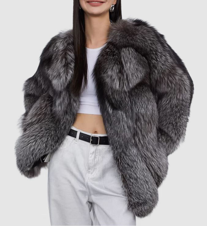 Silver Fox Fur Coat Jacket New Women's 8 - Image 6