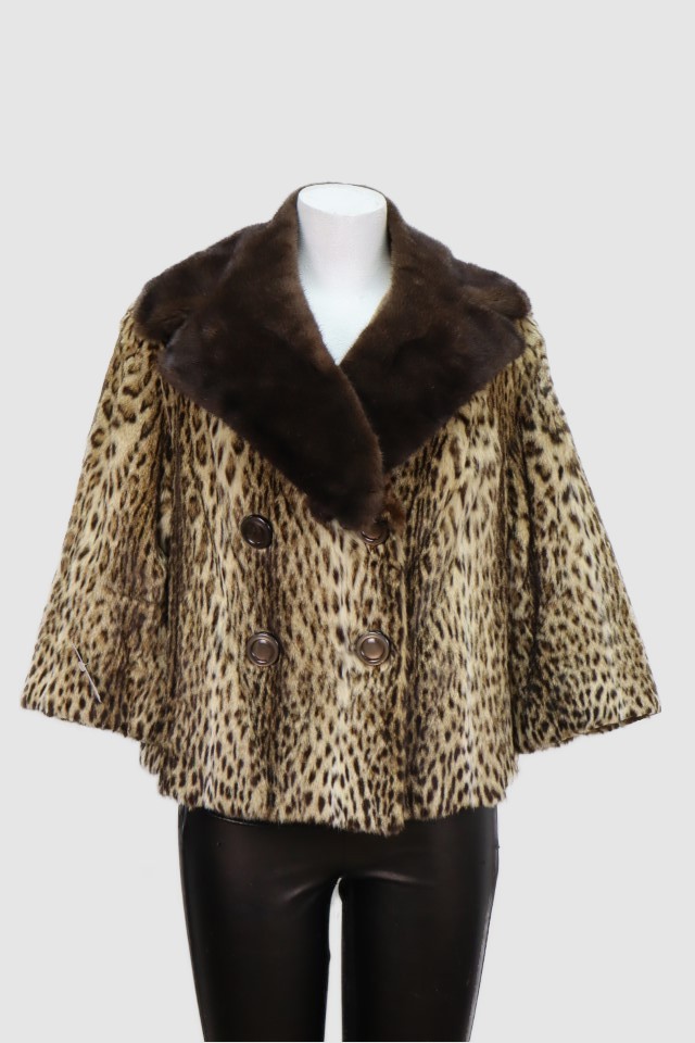 Vintage Ocelot Fur Bolero Jacket Mink Fur Women's S