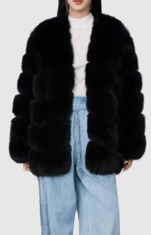 Women's Size 8 NEW Black Fox Fur Coat Jacket