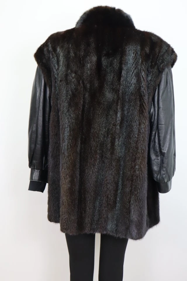 Mink Fur Leather Jacket Coat Vest MINT Women's 12 - Image 3