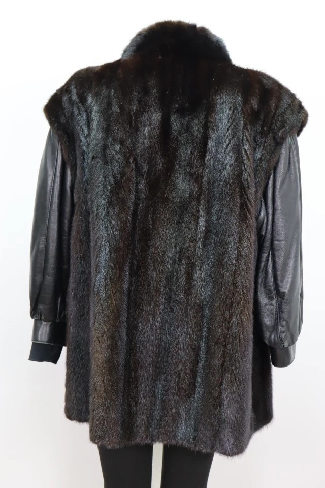 Mink Fur Leather Jacket Coat Vest MINT Women's 12 - Image 2