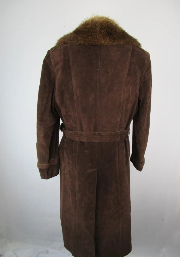 Brown Suede Coat Raccoon Fur Collar MINT Women's 10 - Image 4