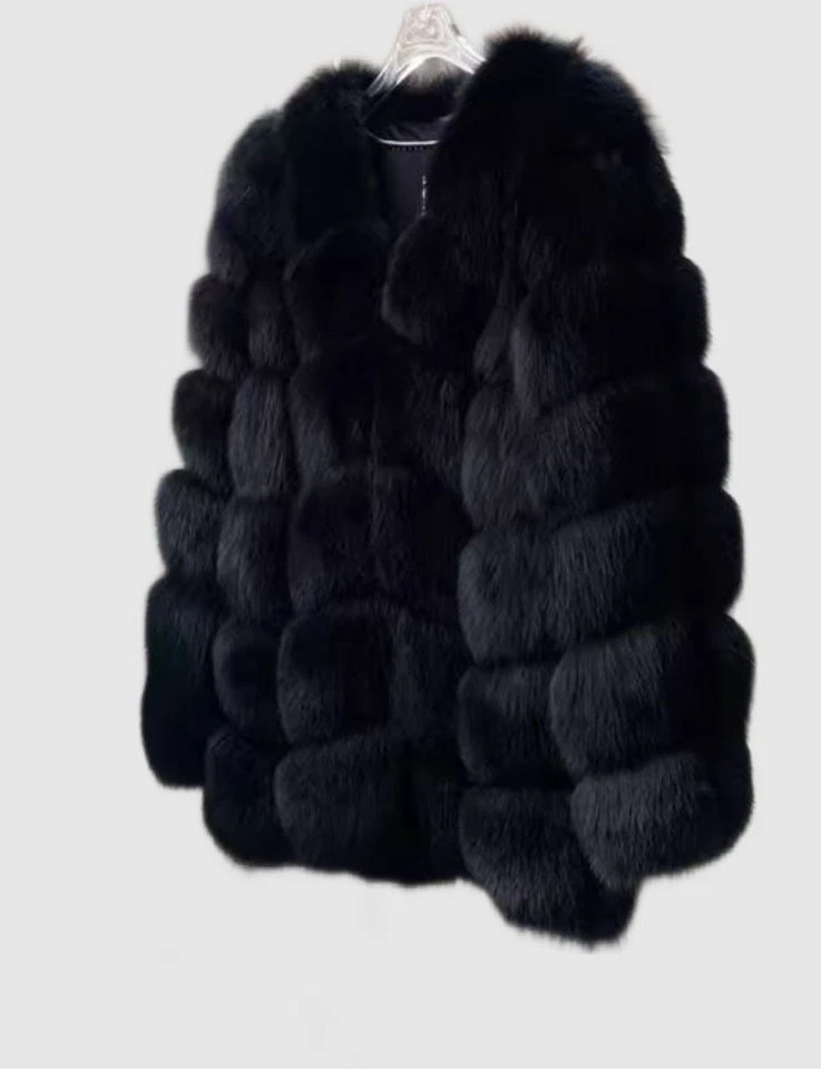 Women's Size 8 NEW Black Fox Fur Coat Jacket - Image 5