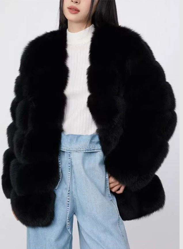 Women's Size 8 NEW Black Fox Fur Coat Jacket - Image 2