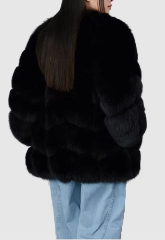 Women's Size 8 NEW Black Fox Fur Coat Jacket - Image 3