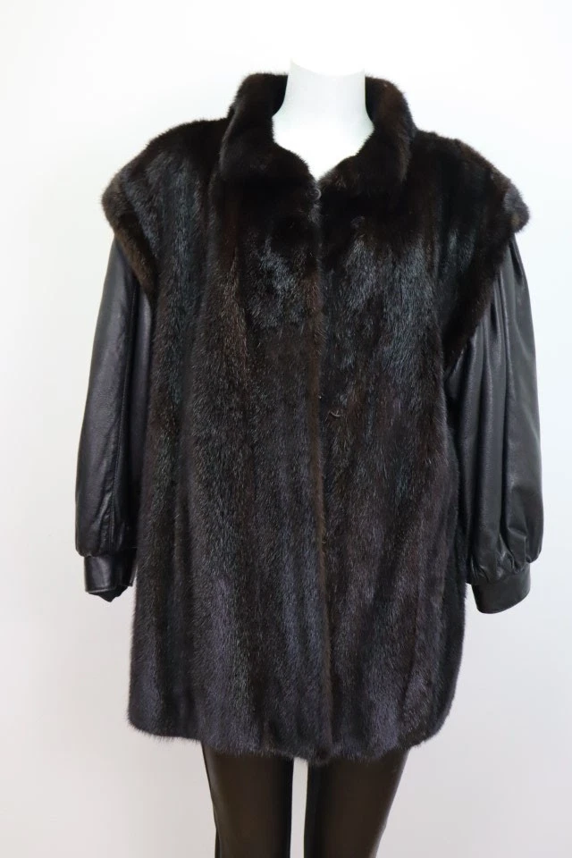 Mink Fur Leather Jacket Coat Vest MINT Women's 12