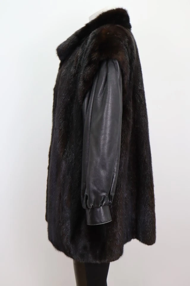 Mink Fur Leather Jacket Coat Vest MINT Women's 12 - Image 4
