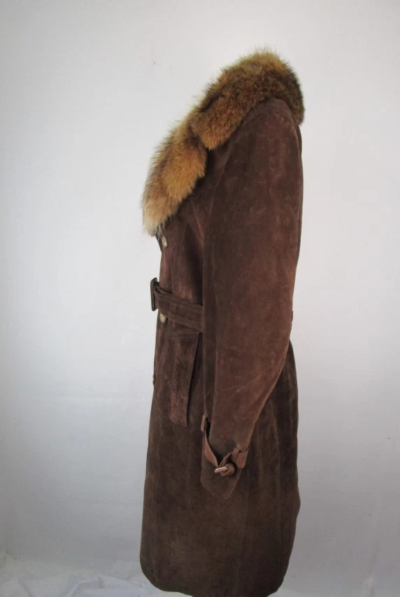 Brown Suede Coat Raccoon Fur Collar MINT Women's 10 - Image 3