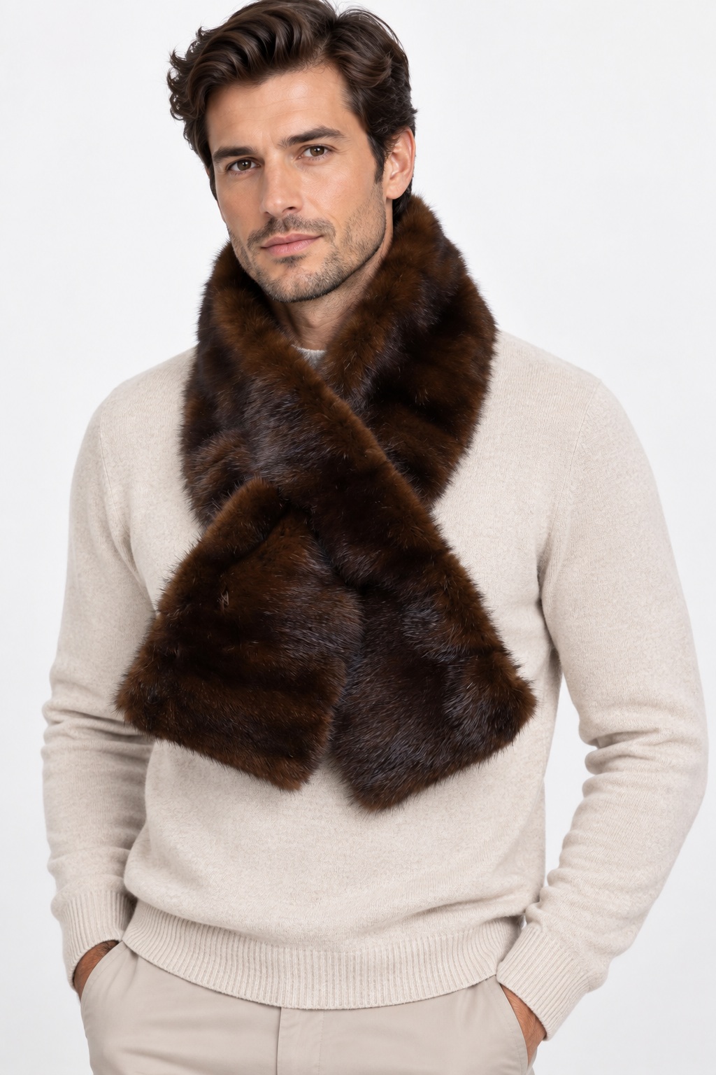 Men's Women's Unisex Natural Dark Ranch Mink Fur Scarf Collar Showroom New | MF260305_8