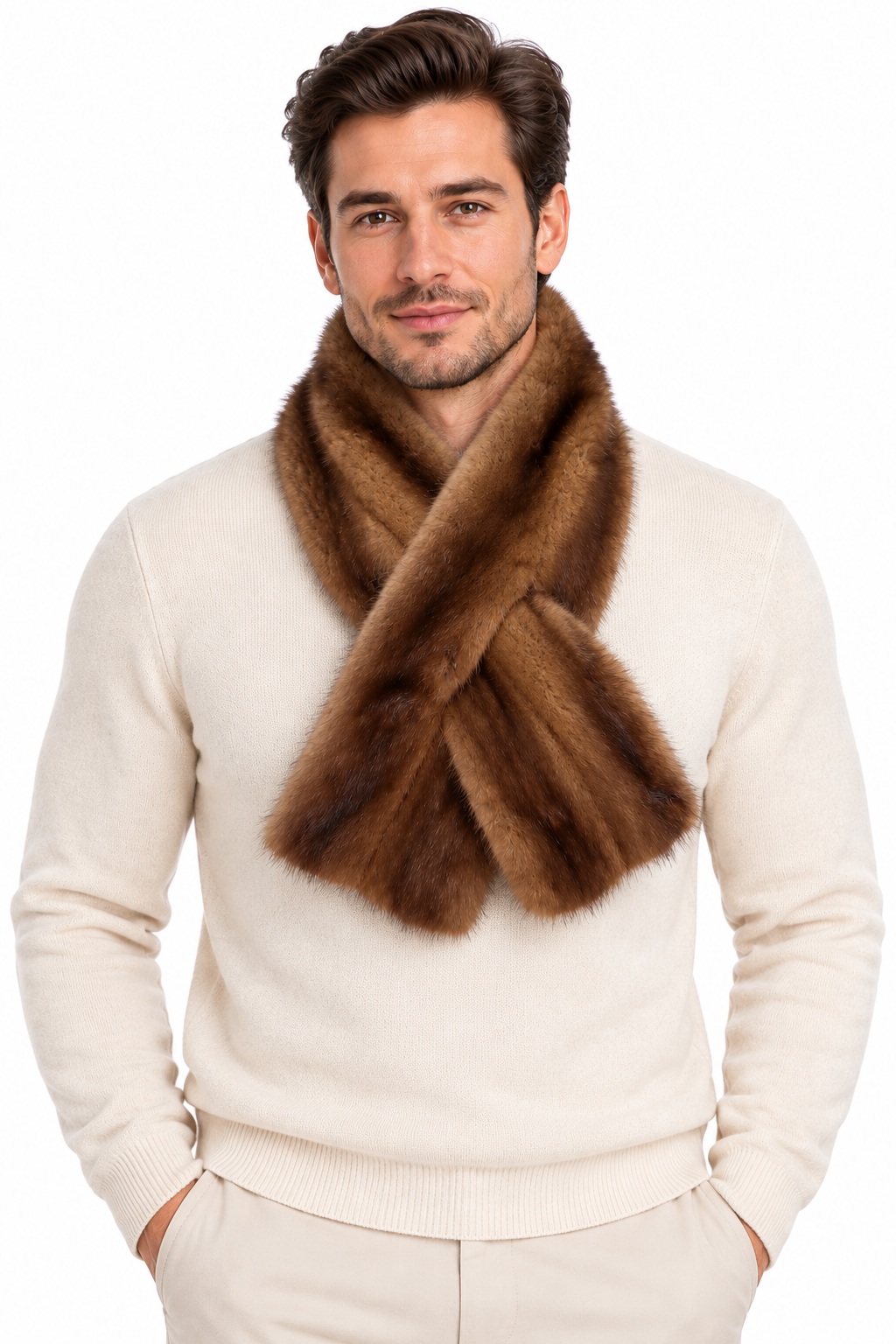 Men's Women's Unisex Natural Pastel Mink Fur Scarf Collar Showroom New | MF260304_10M