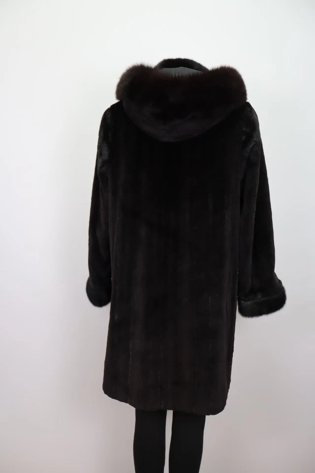 Women's Sz 8 Black Reversible Raincoat Sheared Mink Fur Lining SUPERB - Image 3