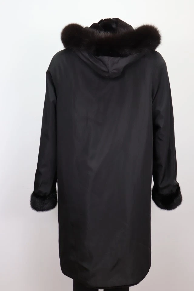 Women's Sz 8 Black Reversible Raincoat Sheared Mink Fur Lining SUPERB - Image 7