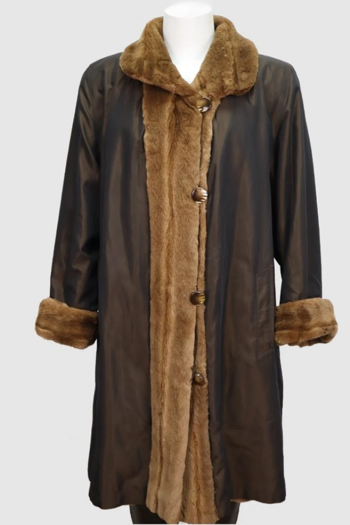 Women's Sz 6 Reversible Raincoat Sheared Mink Fur Lining SUPERB
