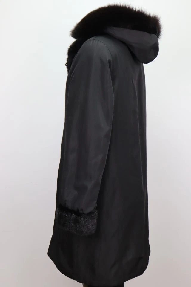 Women's Sz 8 Black Reversible Raincoat Sheared Mink Fur Lining SUPERB - Image 6
