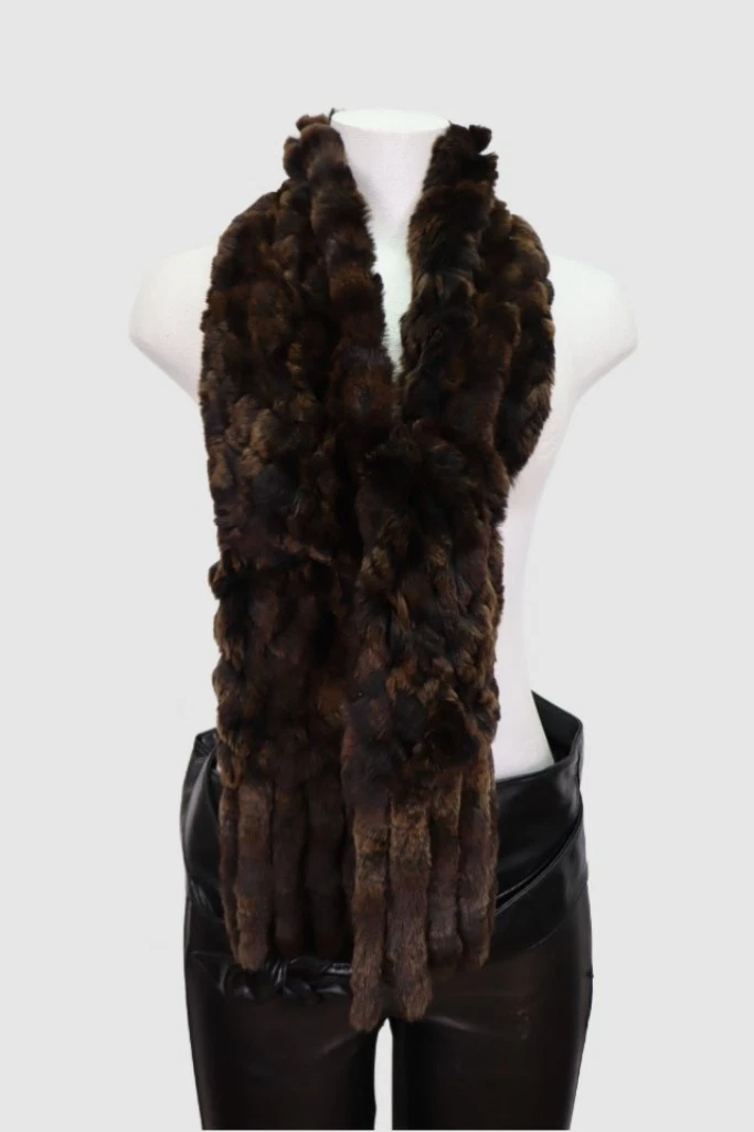 Unisex Superb Knitted Rex Rabbit Fur Shawl Cape Wrap Scarf Brown Black - Image 3
