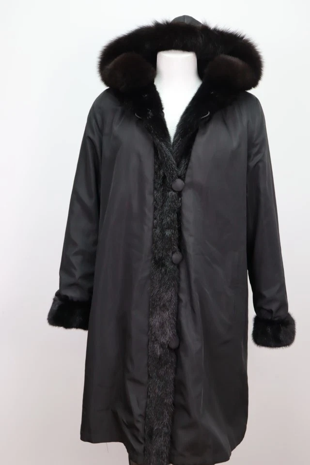Women's Sz 8 Black Reversible Raincoat Sheared Mink Fur Lining SUPERB - Image 9