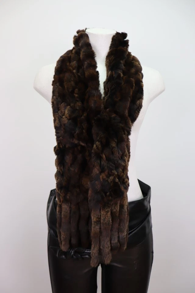 Unisex Superb Knitted Rex Rabbit Fur Shawl Cape Wrap Scarf Brown Black - Image 2