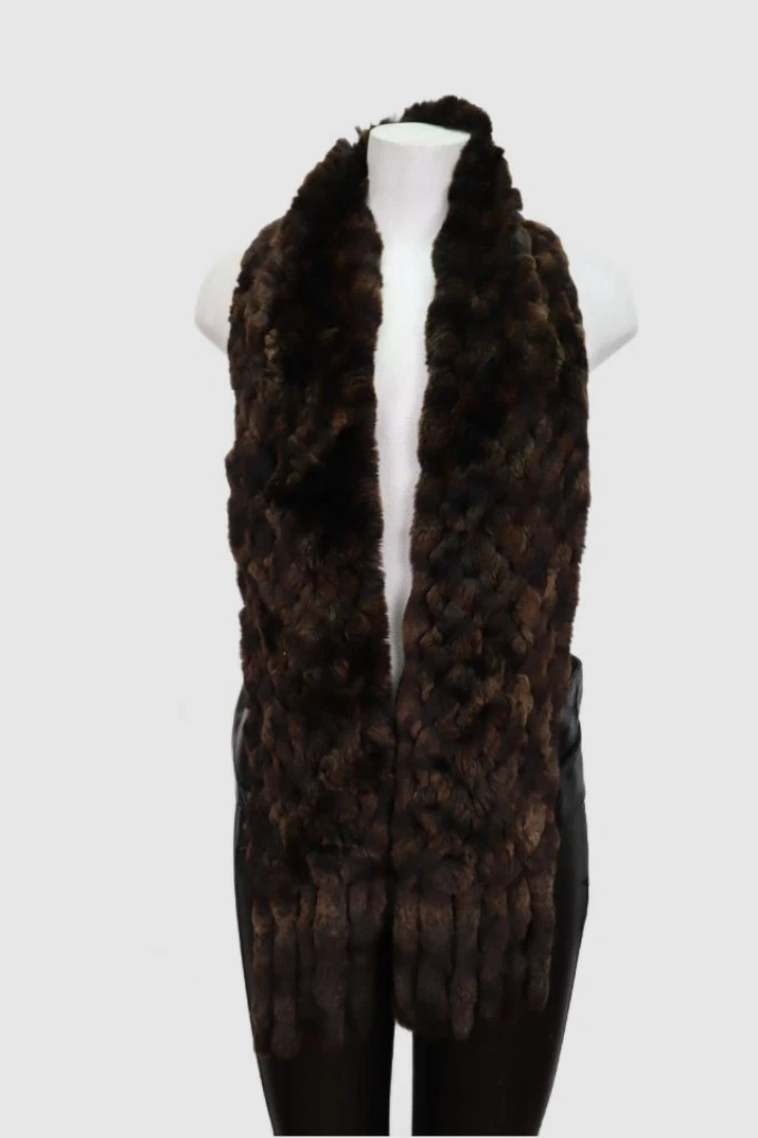 Unisex Superb Knitted Rex Rabbit Fur Shawl Cape Wrap Scarf Brown Black