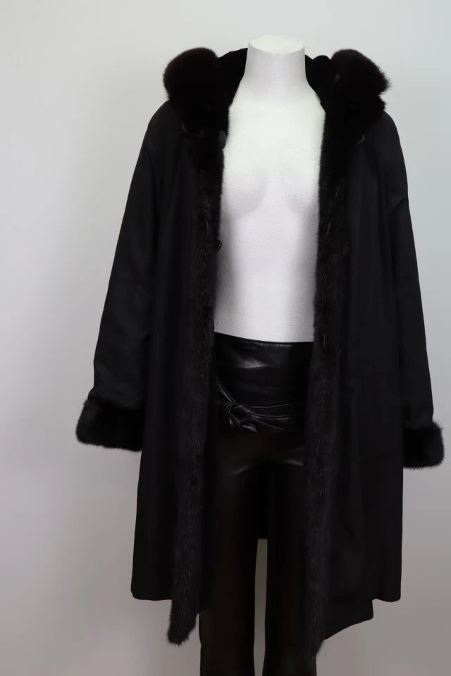 Women's Sz 8 Black Reversible Raincoat Sheared Mink Fur Lining SUPERB - Image 8