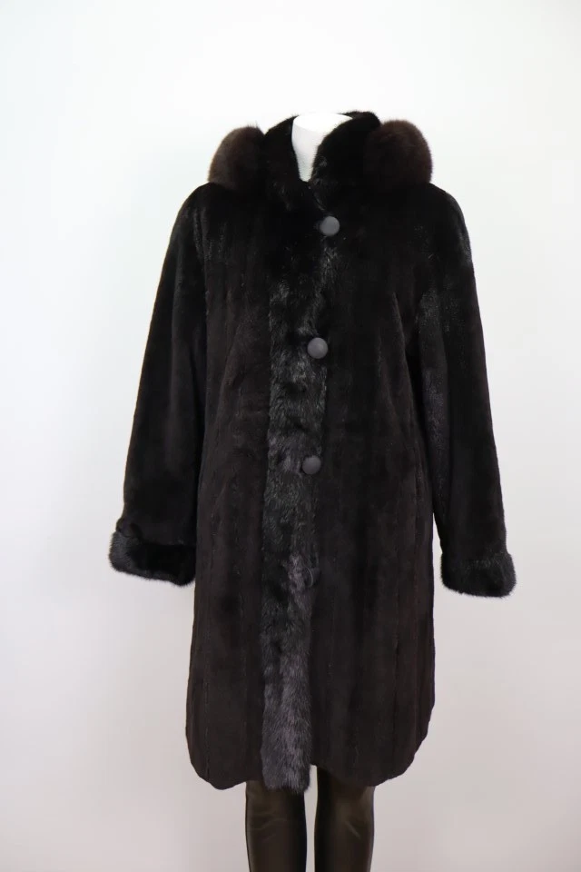 Women's Sz 8 Black Reversible Raincoat Sheared Mink Fur Lining SUPERB - Image 5