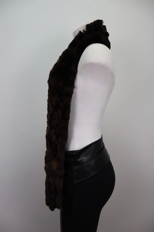 Unisex Superb Knitted Rex Rabbit Fur Shawl Cape Wrap Scarf Brown Black - Image 4