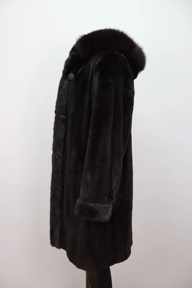 Women's Sz 8 Black Reversible Raincoat Sheared Mink Fur Lining SUPERB - Image 4