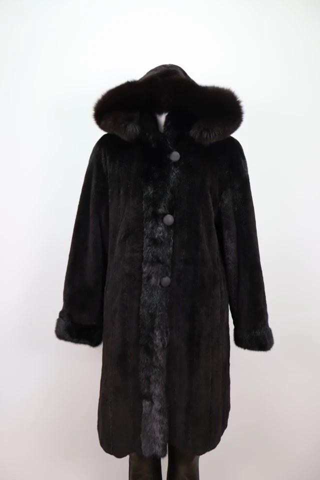 Women's Sz 8 Black Reversible Raincoat Sheared Mink Fur Lining SUPERB - Image 2