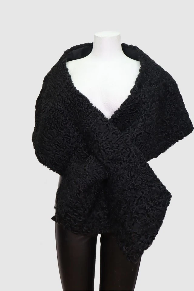 Women's New Black Persian Lamb Fur Cape Stole Shawl Wedding Wrap