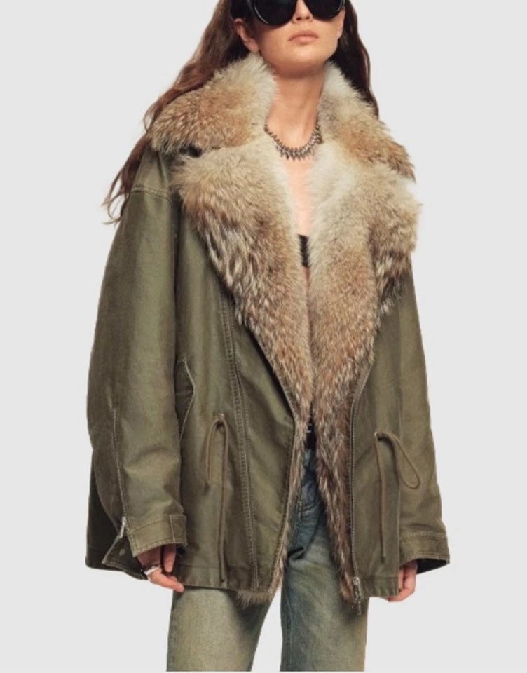 New Military Green Coat Jacket Parka Coyote Fur Goose - Image 2