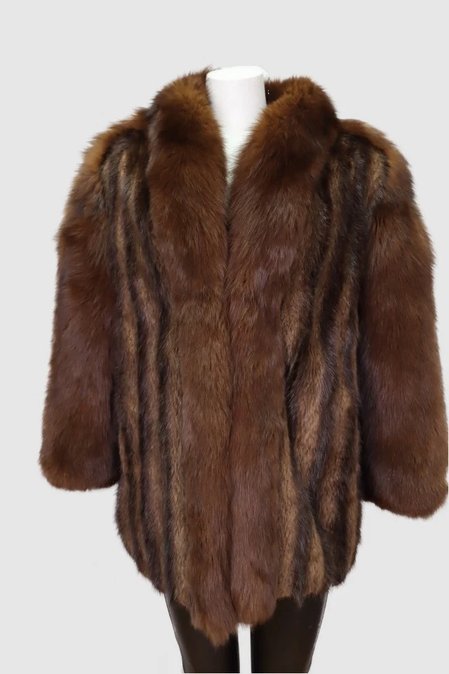 Women's Sz 10 Muskrat Fur Coat Jacket Brown Fox Fur MINT+ Woman