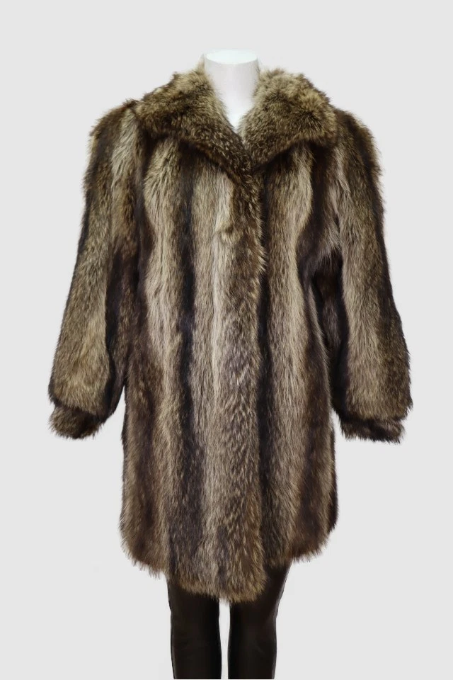 Women's Sz 8 Stylish Raccoon Fur Coat Jacket MINT