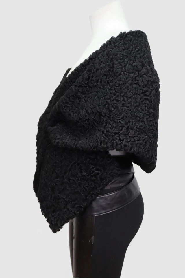Women's New Black Persian Lamb Fur Cape Stole Shawl Wedding Wrap - Image 4