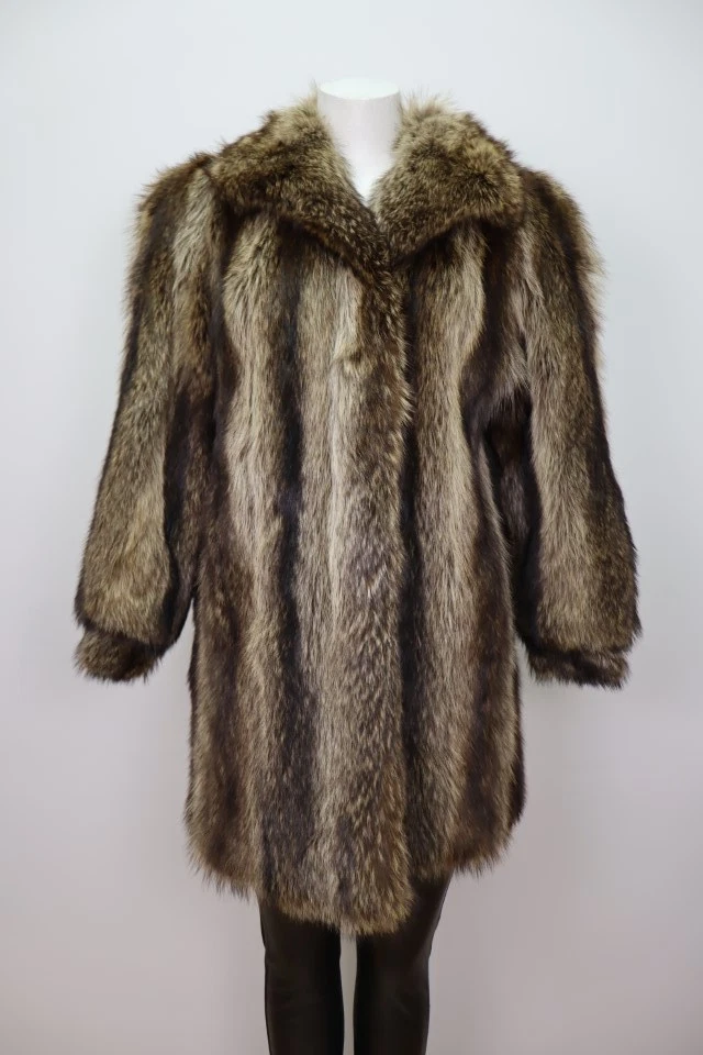 Women's Sz 8 Stylish Raccoon Fur Coat Jacket MINT - Image 5