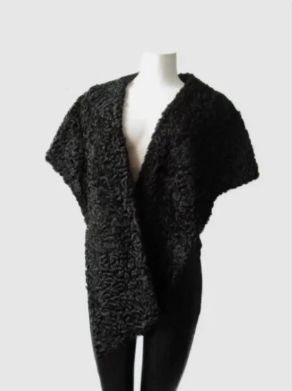 Women's New Black Persian Lamb Fur Cape Stole Shawl Wedding Wrap - Image 3